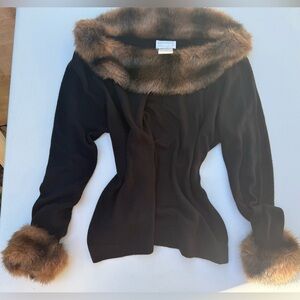 Elegant Black Sweater with Faux Fur Trim